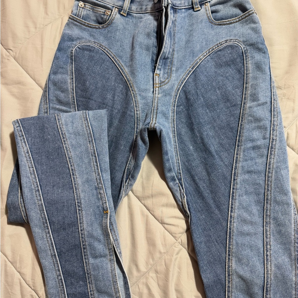 Mugler Light Blue Panel Straight Leg Jeans